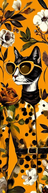 Cat bookmarks illustration of an orange cat styled in couture fashion
